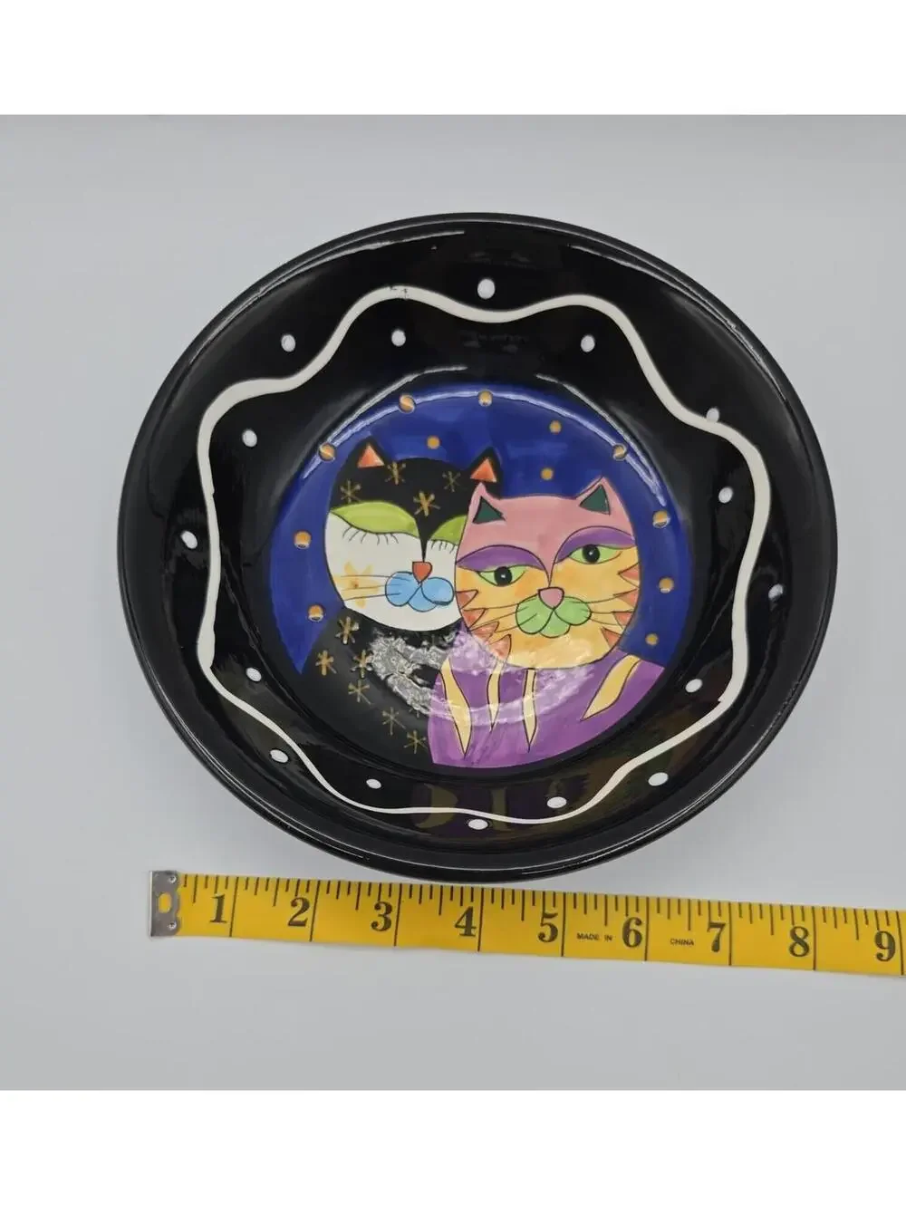 Vintage Milson & Louis Hand Painted Cat Bowl Signed Folk Art Pottery